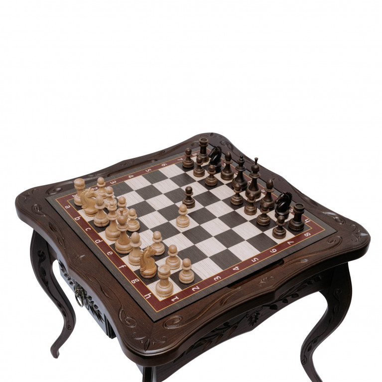 Sakkasztal "Napoleon" , tömör bükkfából, művészi faragással, kombinálva (Sakk/Backgammon/Kávé)